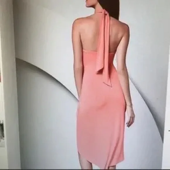 Venus Coral Wrapped Halter High Low Waterfall Style Dress - Picture 3 of 4